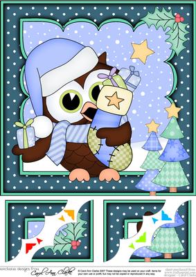 8 x 8 Christmas Little Hoot Owl's Stocking Scalloped Corner