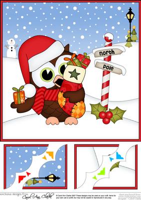 8 x 8 Christmas Little Hoot Owl's Stocking Scalloped Corner