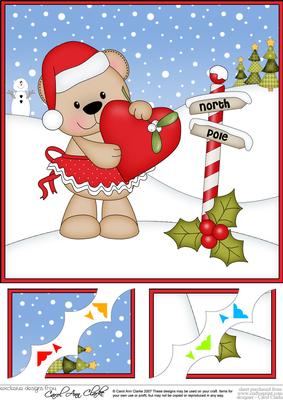 8 x 8 Christmas Livvy Bear's Heart Scalloped Corner Topper