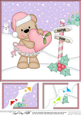 8 x 8 Christmas Livvy Bear's Heart Scalloped Corner Topper