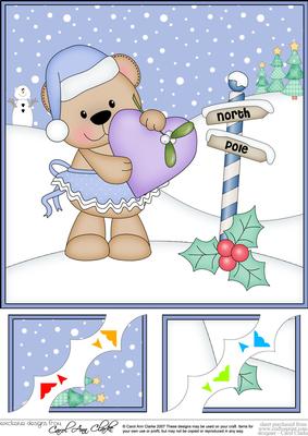 8 x 8 Christmas Livvy Bear's Heart Scalloped Corner Topper