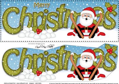 Large Dl Christmas Oops Skiing Santa 3D Decoupage