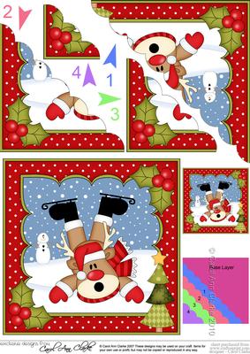 Christmas Oops Skiing Rudolph Scallop Corner Topper