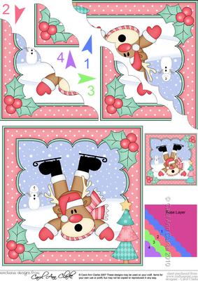 Christmas Oops Skiing Rudolph Scallop Corner Topper