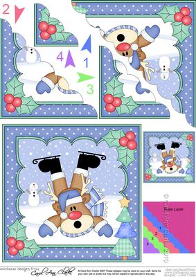 Christmas Oops Skiing Rudolph Scallop Corner Topper
