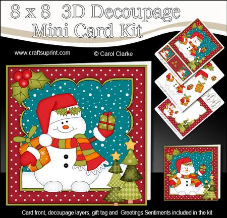 8x8 Christmas Snowman Oli's Presents Mini Kit 3D Decoupage