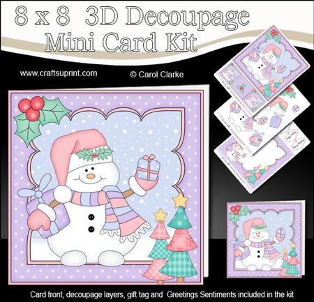 8x8 Christmas Snowman Oli's Presents Mini Kit 3D Decoupage