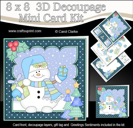 8x8 Christmas Snowman Oli's Presents Mini Kit 3D Decoupage