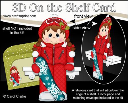 3D on the Shelf Card Kit - Little Christmas Snowboard Girl
