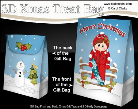 3D Little Christmas Snowboarder Gift Bag Mini Kit
