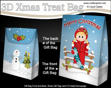 3D Little Christmas Snowboarder Gift Bag Mini Kit