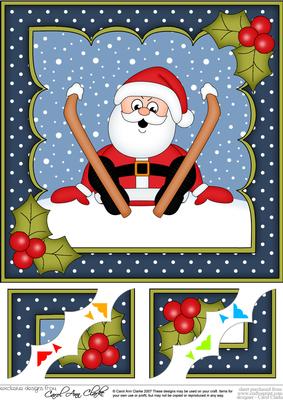 8 x 8 Christmas Oops Skiing Santa Scalloped Corner Topper