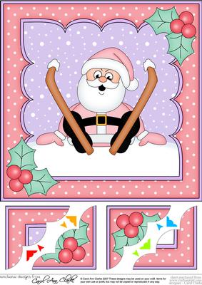 8 x 8 Christmas Oops Skiing Santa Scalloped Corner Topper