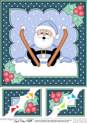 8 x 8 Christmas Oops Skiing Santa Scalloped Corner Topper