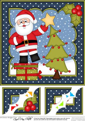8 x 8 Christmas Santa Dressing the Tree Scalloped Corner