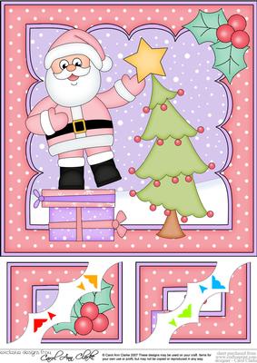 8 x 8 Christmas Santa Dressing the Tree Scalloped Corner
