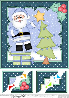 8 x 8 Christmas Santa Dressing the Tree Scalloped Corner