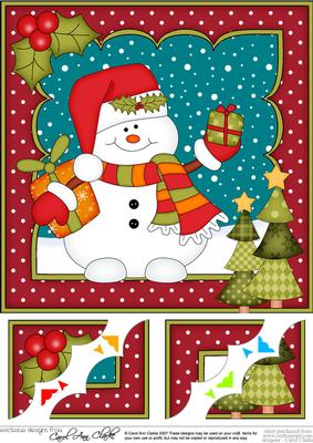 8 x 8 Christmas Snowman Oli's Presents Scalloped Corner