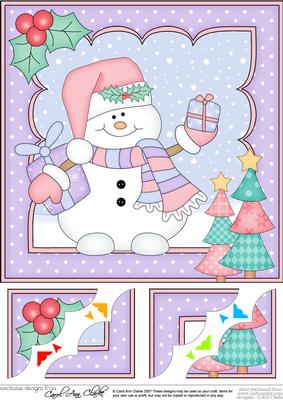8 x 8 Christmas Snowman Oli's Presents Scalloped Corner