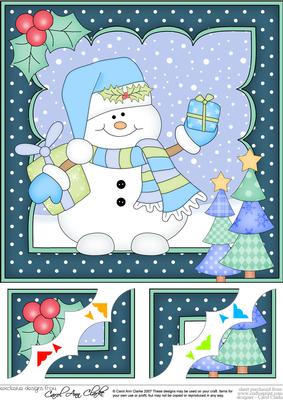 8 x 8 Christmas Snowman Oli's Presents Scalloped Corner