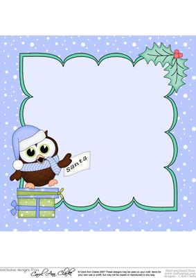 8 x 8 Christmas Little Hoot Owl's Letter for Santa Insert