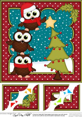 8 x 8 Christmas Little Hoot Owls Dressing the Tree