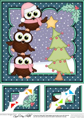 8 x 8 Christmas Little Hoot Owls Dressing the Tree