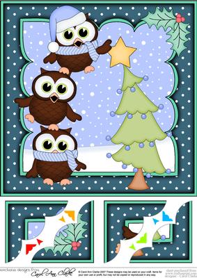 8 x 8 Christmas Little Hoot Owls Dressing the Tree