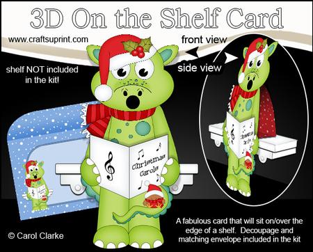 3D on the Shelf Card Kit - Little Christmas Dinosaur