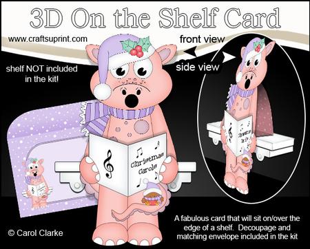 3D on the Shelf Card Kit - Little Christmas Dinosaur