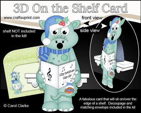 3D on the Shelf Card Kit - Little Christmas Dinosaur