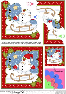 Christmas Sledging Snowball Sam Shell Edged Corner