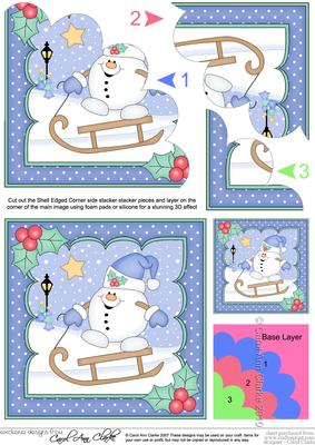 Christmas Sledging Snowball Sam Shell Edged Corner
