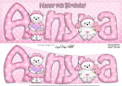 Large Dl 4th Birthday Anya Teddies 3D Decoupage