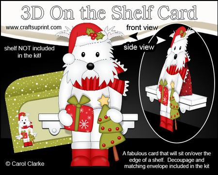 3D on the Shelf Card Kit - Little Christmas Westie Dog