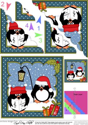Christmas Carol Singing Penguin Scallop Corner Topper
