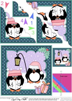 Christmas Carol Singing Penguin Scallop Corner Topper