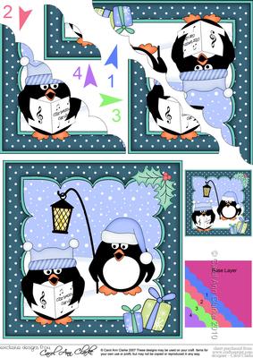 Christmas Carol Singing Penguin Scallop Corner Topper
