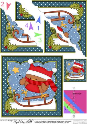 Christmas Sledging Bobbin Robin Scallop Corner Topper