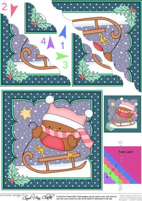 Christmas Sledging Bobbin Robin Scallop Corner Topper