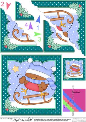 Christmas Sledging Bobbin Robin Scallop Corner Topper