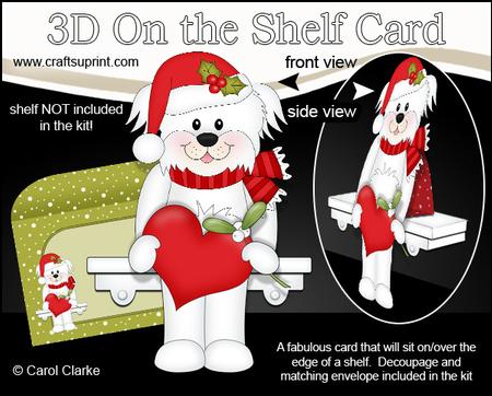 3D on the Shelf Card Kit - Little Christmas Bichon Frise Dog