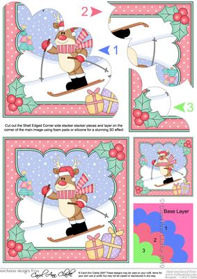 Christmas Skiing Rudolph Shell Edged Corner