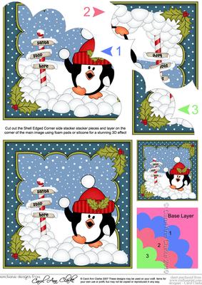 Christmas Snowballing Pip Penguin Shell Edged Corner Stacker