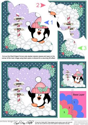 Christmas Snowballing Pip Penguin Shell Edged Corner Stacker