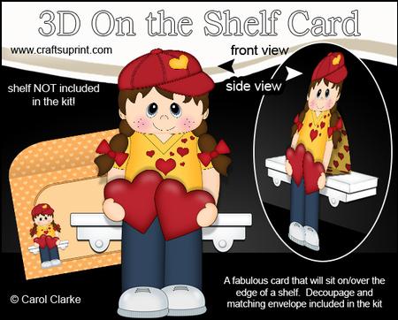 3D on the Shelf Card Kit - Hearts Love & Romance Girl Lacey