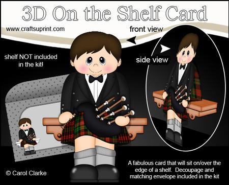 3D on the Shelf Card Kit - Little Scottish Bagpipe Boy Ali