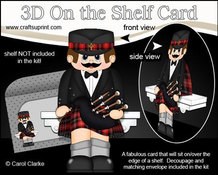 3D on the Shelf Card Kit - Little Scottish Bagpipe Man Bram