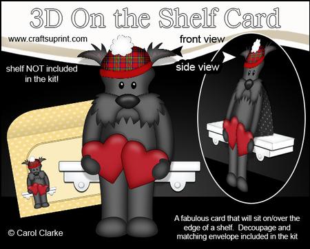 3D on the Shelf Card Kit - Hearts Love & Romance Scottie Dog