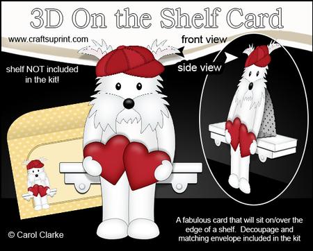 3D on the Shelf Card Kit - Hearts Love & Romance Westie Dog